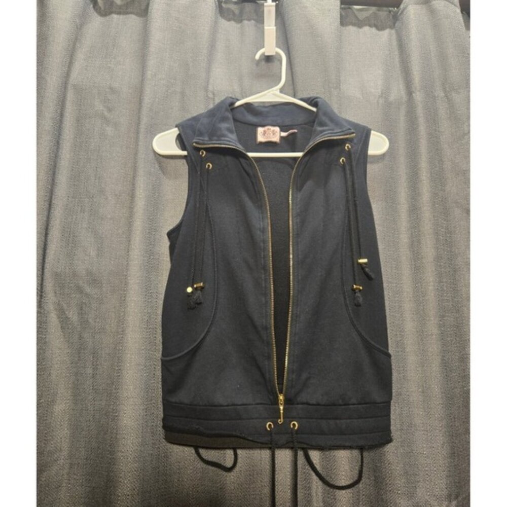Juicy Couture Black Vest Sleeveless Full Zip Up Drawstring Accents‎ S